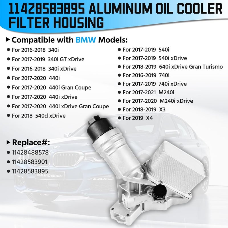 liriuda 11428583895 Upgrade Aluminum Oil Filter Housing Assembly Engine Oil Cooler for BMW 340i 440i 540d 540i 640i 740i M240i X3 X4 xDrive 2016-2021, for B58 3.0L Engine Replace 11428583901 11428588578 - Image 2